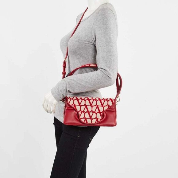 Valentino Naturale/Red Iconographe Fabric Le Grand Deuxieme Small Shoulder Bag - Picture 3 of 11